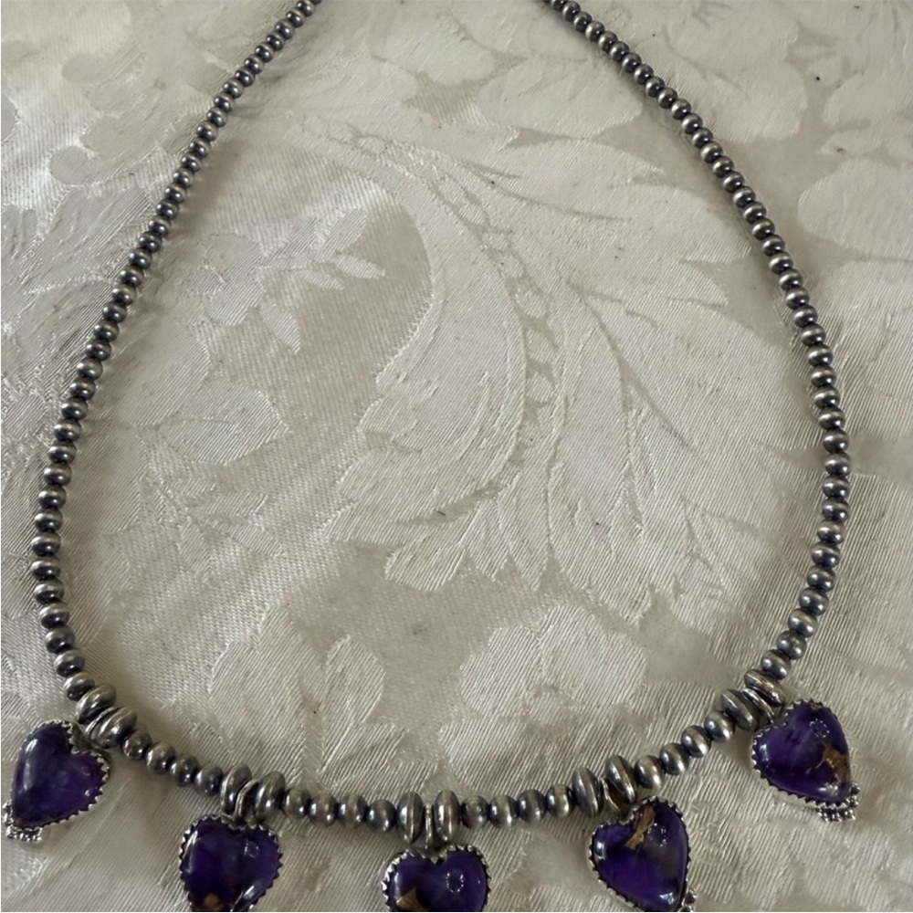Sterling Silver Desert Pearl & Purple Dahlia Heart Necklace